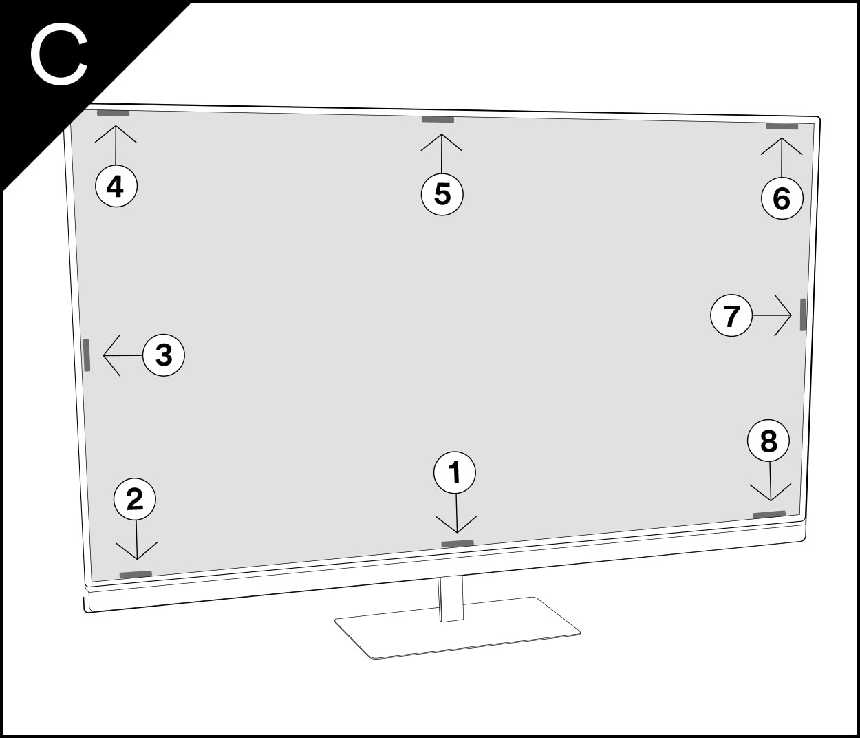 Illustration of attachment strips on a privacy filter for monitors