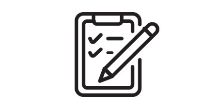 icon of clipboard with pencil and checkmarks
