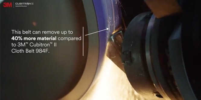 Video showing usage of an abrasive belt for heavy metal grinding

