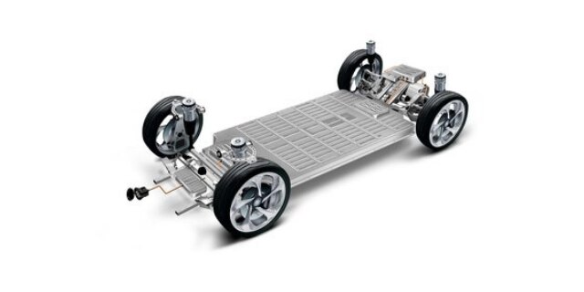 The chassis and wheels of a vehicle